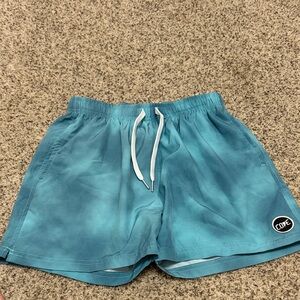 Cove Aqua Tie-Dye Swim Trunks with White Drawstring